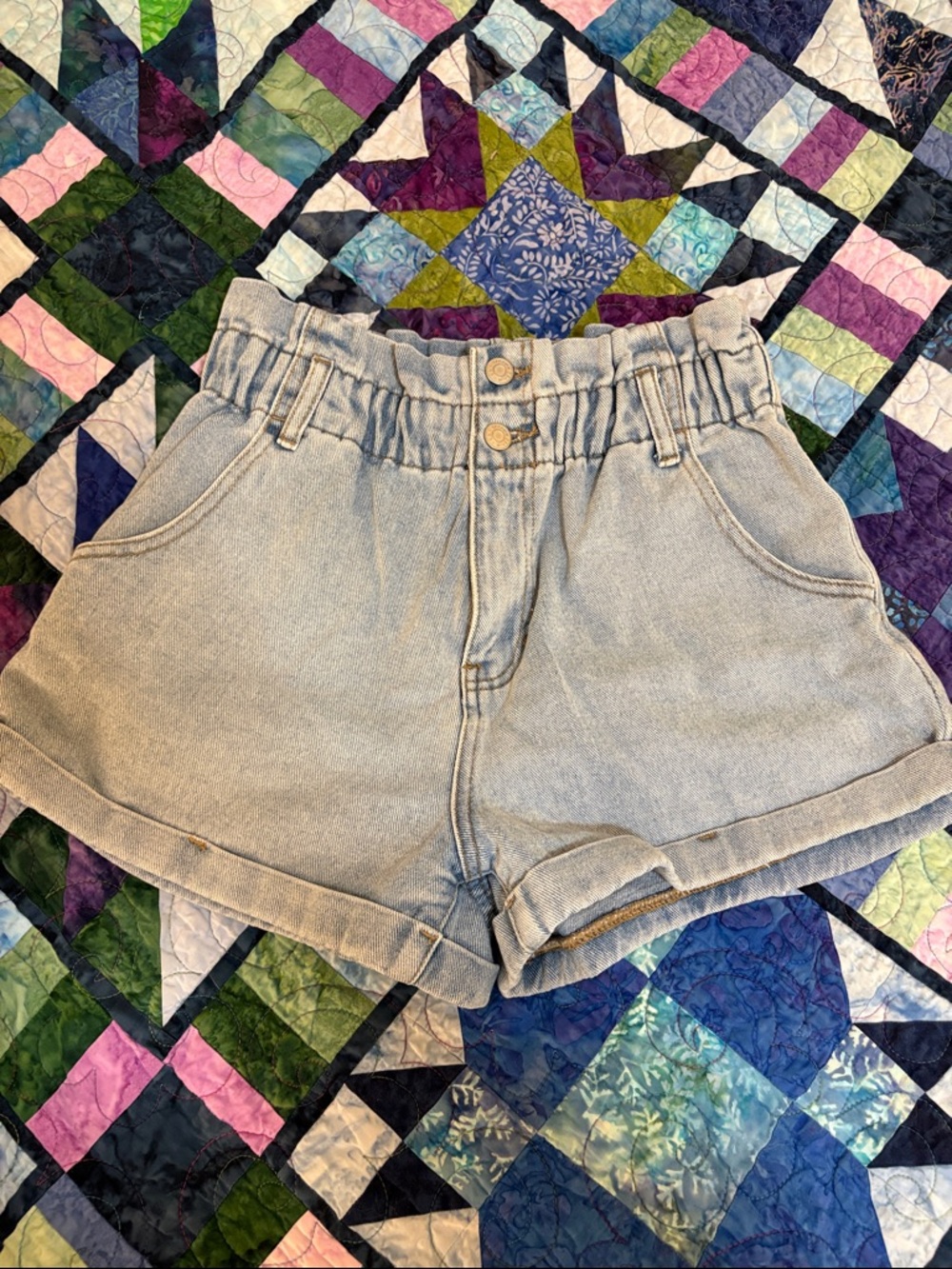 Light Wash Paperbag Denim Shorts
